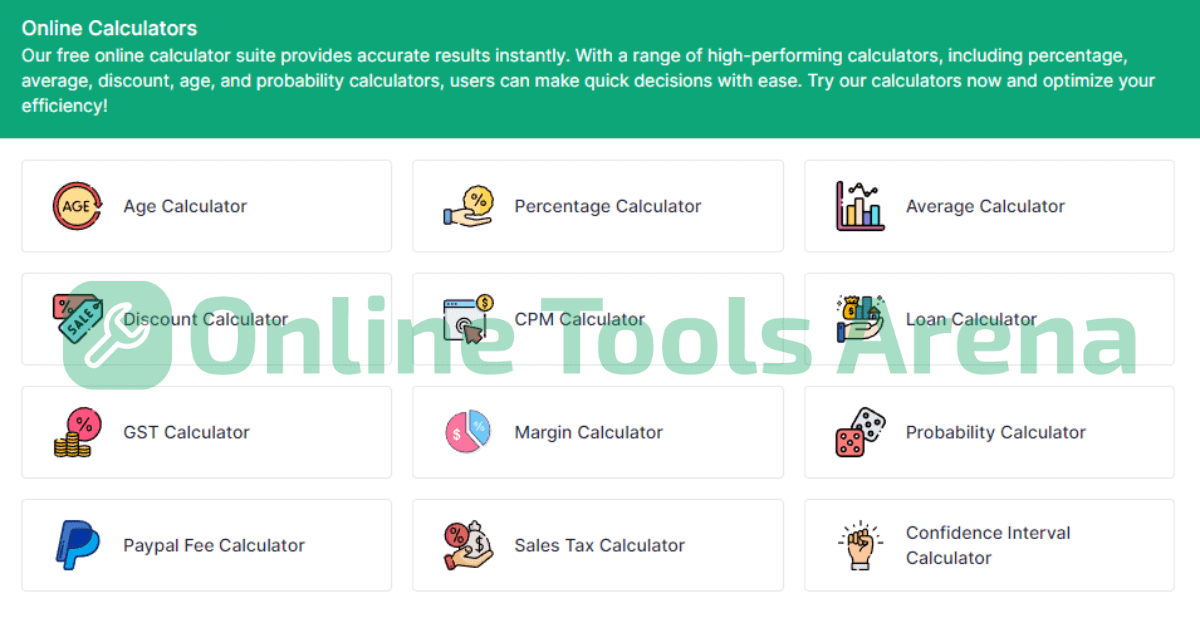 Online Tools Arena: Online Calculators