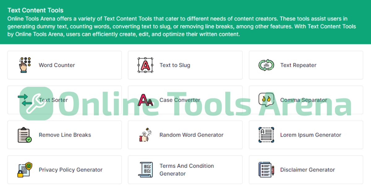 Online Tools Arena: Text Content Tools